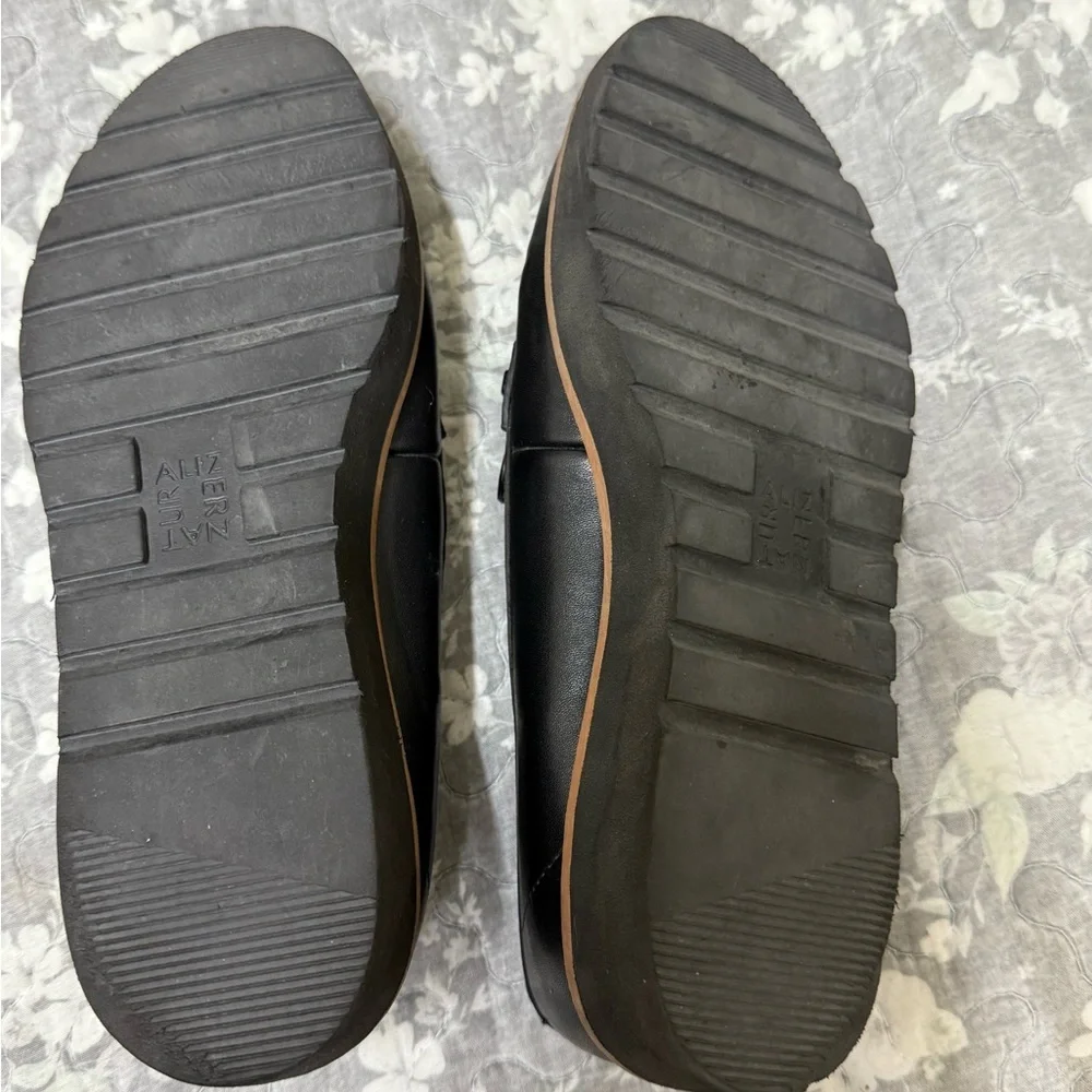 Naturalizer Black Leather Loafers with Gold Accent - Picture 5 of 10